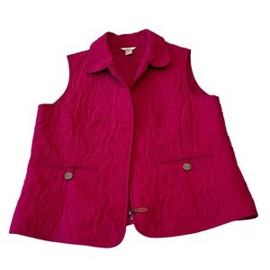 Christopher & Banks Quilted Vest Magenta Snap Front Collared‎ Pocket Women's M